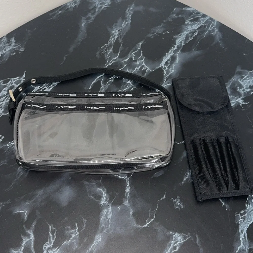 MAC Cosmetics Black and Transparent Makeup Bag Purse Set of 2 AUTHENTIC